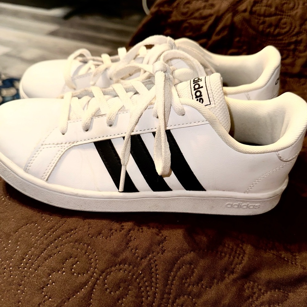 adidas White Sneakers with Black Stripes